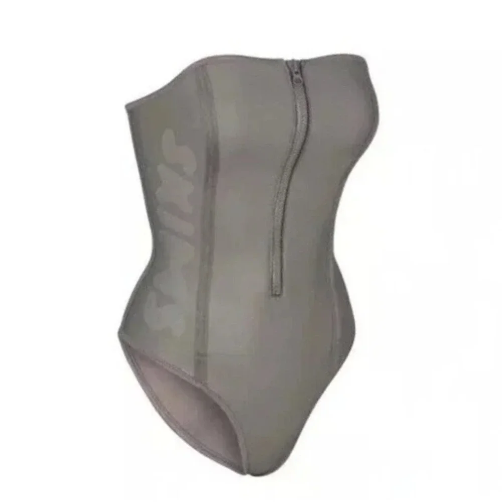 New Rare Skims Rubberized Scuba Swim Strapless One Piece Swimsuit Medium Gray